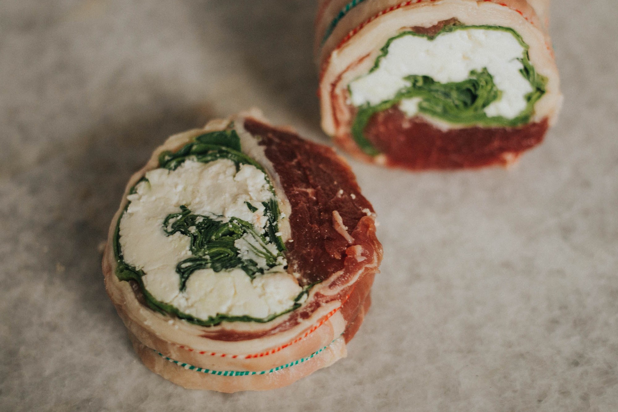 Rolled Loin of Lamb with Feta Cheese and Spinach (Individual Steaks)