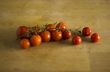 Red pearl tomatoes on the vine