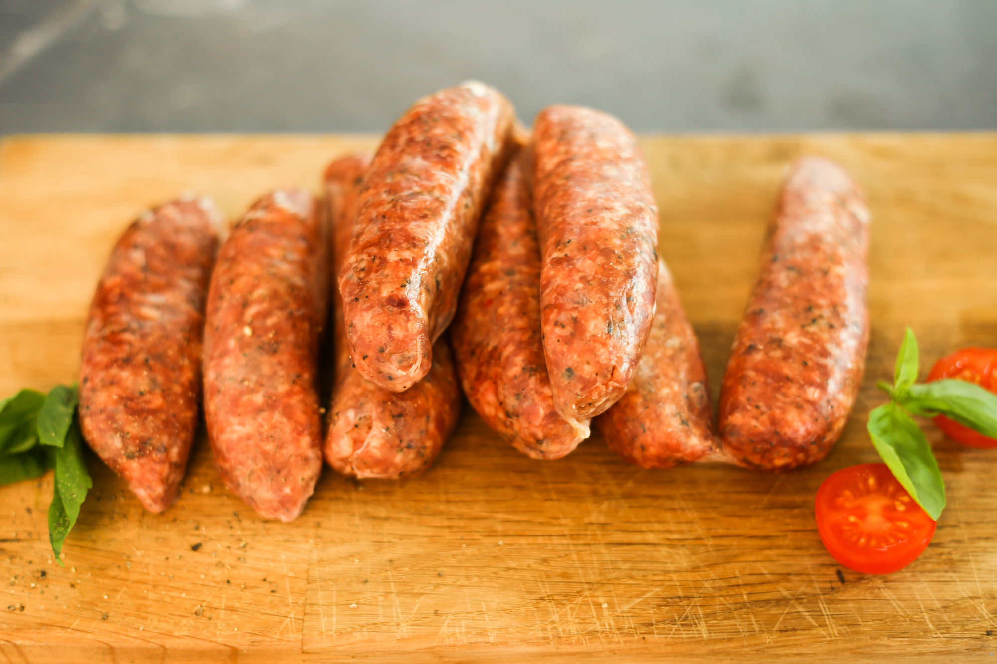 Pork tomato and basil sausages pack of 8 Greendale Farm Shop