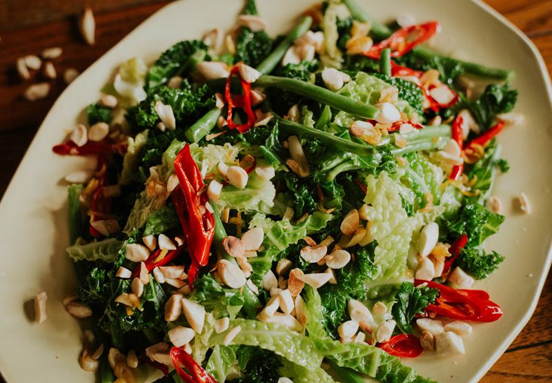 Greendale greens with chilli and toasted almonds