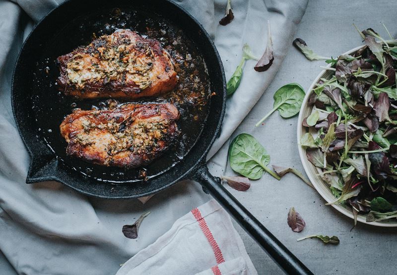 Garlic and herb pork loin steaks recipe