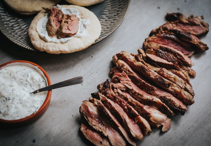 Butterflied Leg of Lamb with Mint Raita Recipe