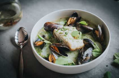 Mitch Tonks' Hake with Green Sauce & Mussels