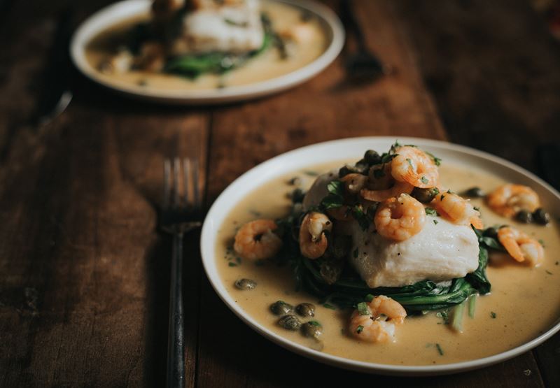 Hake with Prawns and Capers Recipe