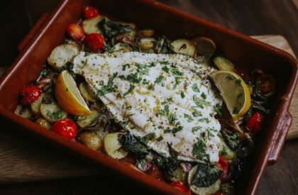 Roast Plaice Fillets with Lemony Veg Recipe