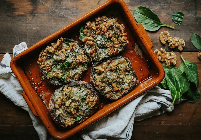 Mushrooms with Spinach & Harbourne Blue