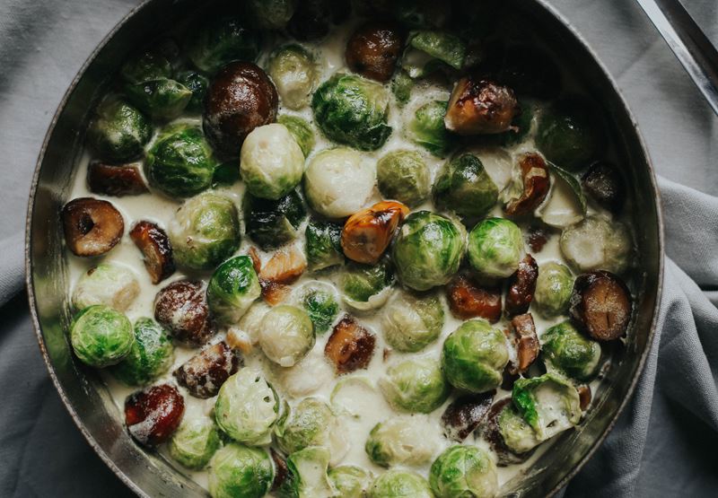 Brussel Sprouts with Chestnuts & Cream