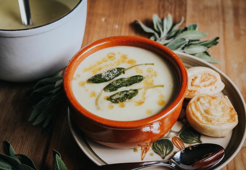 Cauliflower Soup with Crispy Sage Leaves