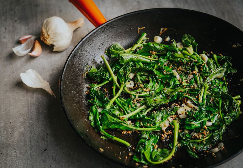 Spicy Pan-Fried Spring Greens