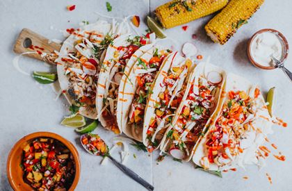 BBQ Hake Tacos with Fresh Peach Salsa