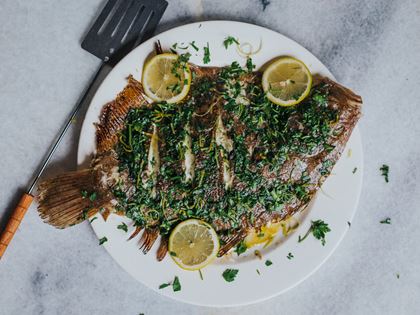 Barbecued Whole Brill with Garlic Butter image