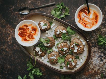 Lamb & Feta Mini Burgers With Harissa Yoghurt image