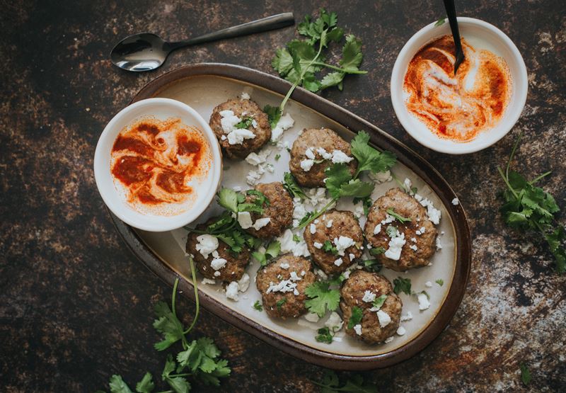 Lamb & Feta Mini Burgers With Harissa Yoghurt