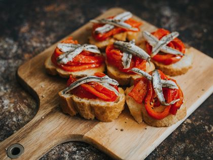 Roasted Red Pepper & Anchovy Toasts image