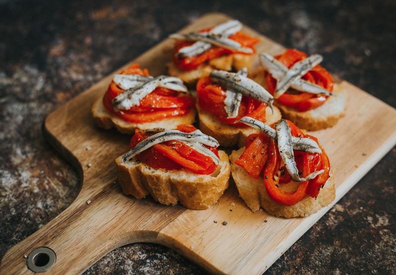 Roasted Red Pepper & Anchovy Toasts