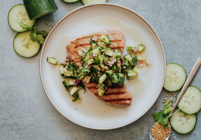 Tuna Steaks with Crunchy Cucumber Relish